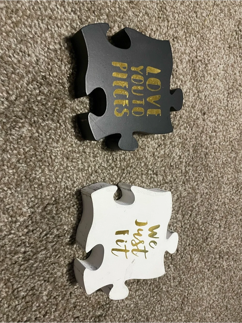 Love You to Pieces Puzzle Piece Decor - White, and Black with gold lettering